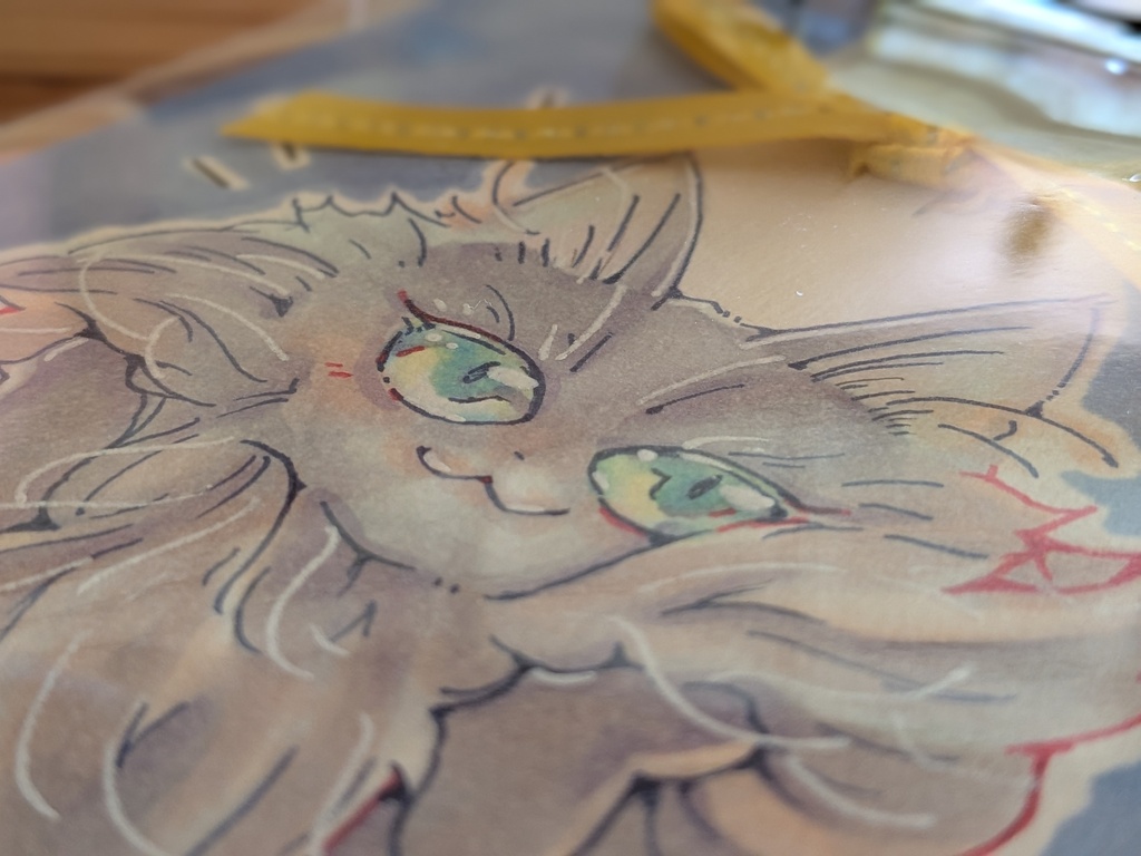 原画アイテム|手描きロゼット風カード★猫がいます(カブトピン付き)各種1点限り
