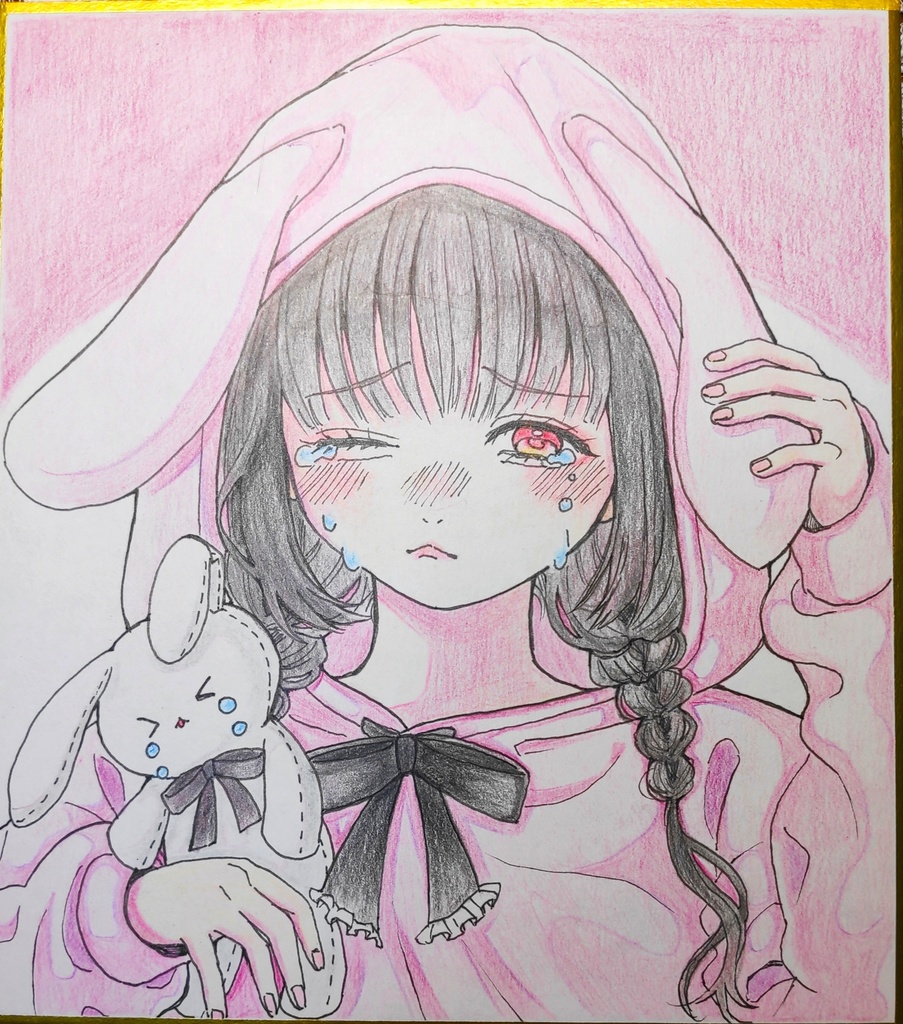 【ミニ色紙】うさぎパーカー【手描き】