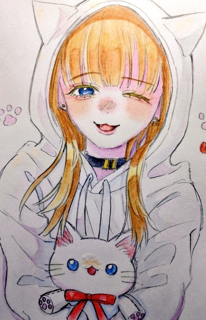 【手描き原画】しろねこちゃん【オリジナル】