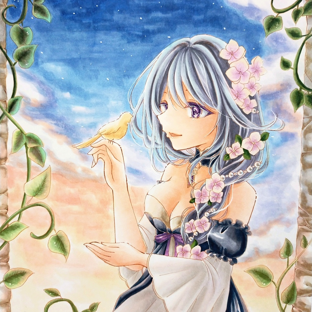 手描きイラスト*オリジナル*夕暮れ