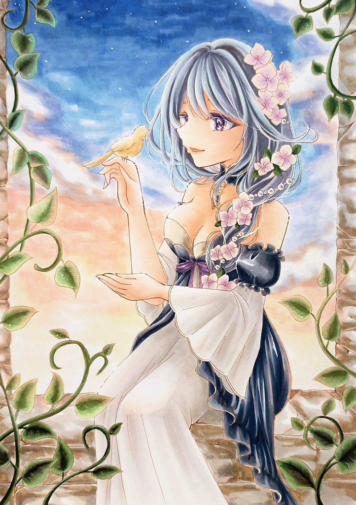 手描きイラスト*オリジナル*夕暮れ