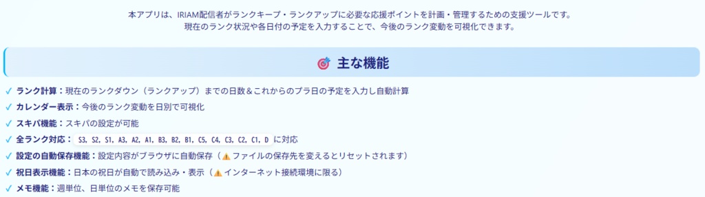 IRIAMランク計算カレンダー