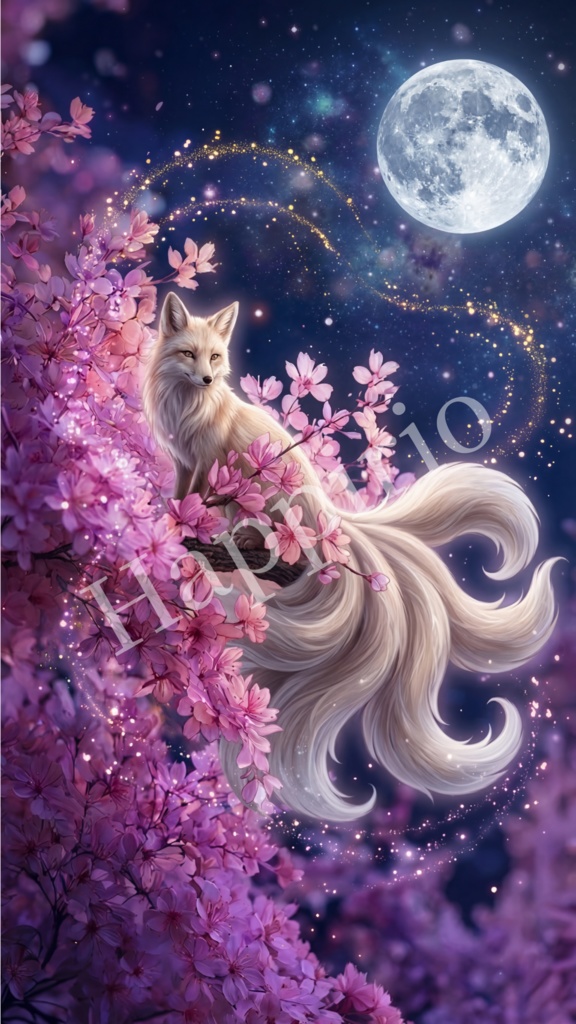 【開運待受】九尾の狐と桜 ｜ 縁結び・商売繁盛 ｜ スマホ壁紙