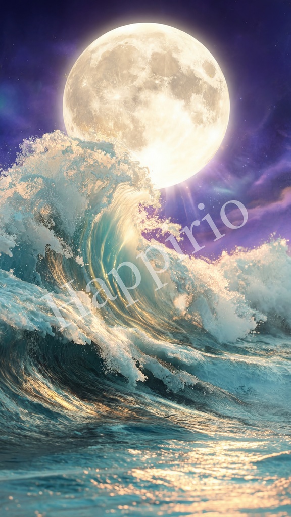 【開運待受】波と月 ｜ 浄化・厄除け ｜ スマホ壁紙