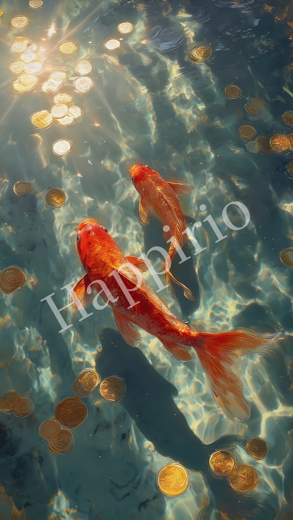 【開運待受】金魚と金貨 ｜ 金運UP ｜ スマホ壁紙