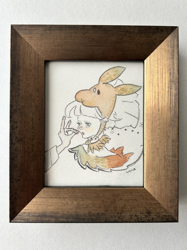 ミニ額水彩画『きつねくんとうさぎちゃん』