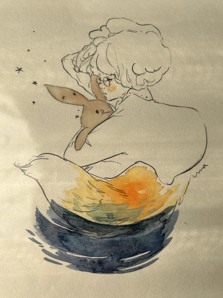 水彩画『きょうは雨』