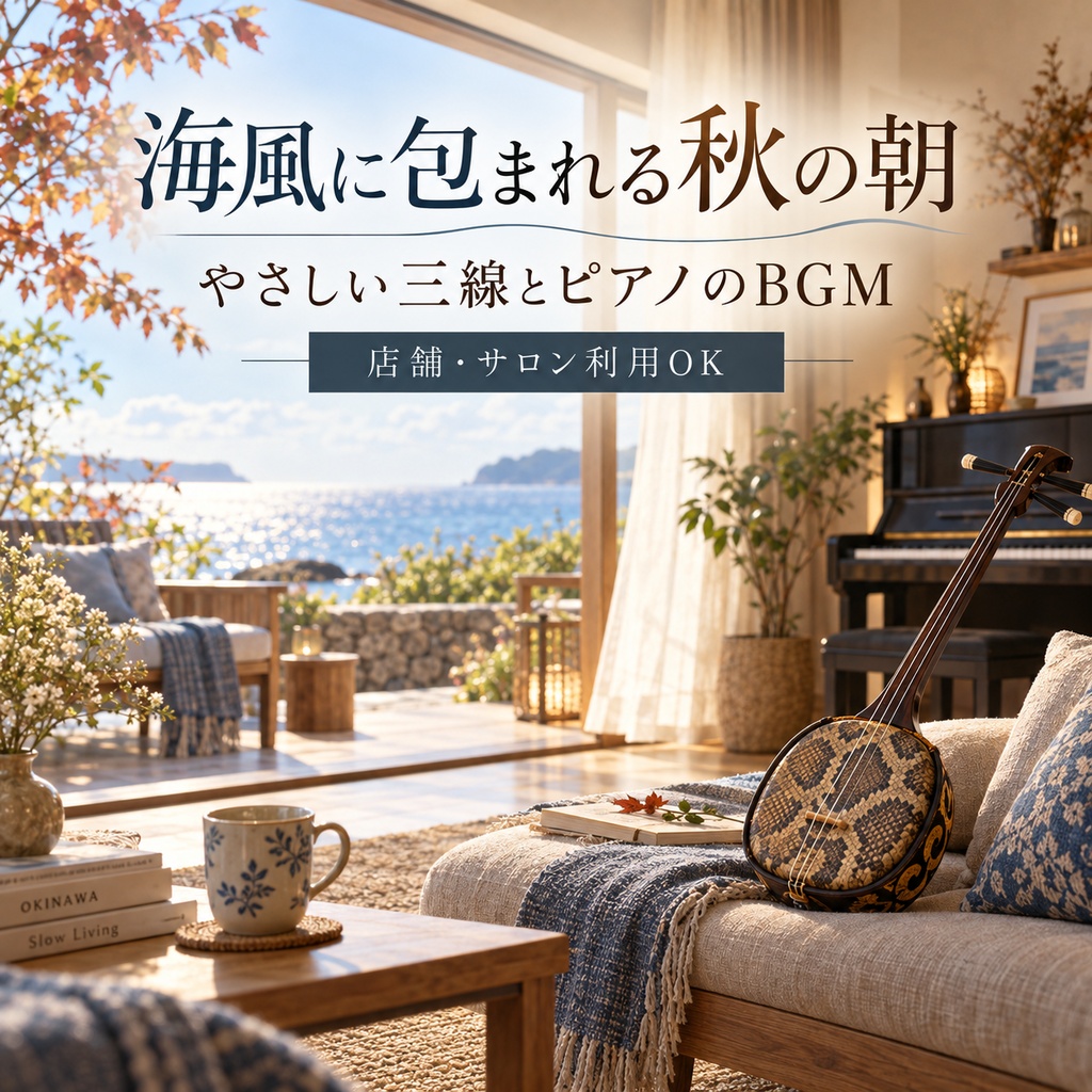 海風に包まれる秋の朝｜やさしい三線とピアノのBGM｜店舗・サロン利用OK