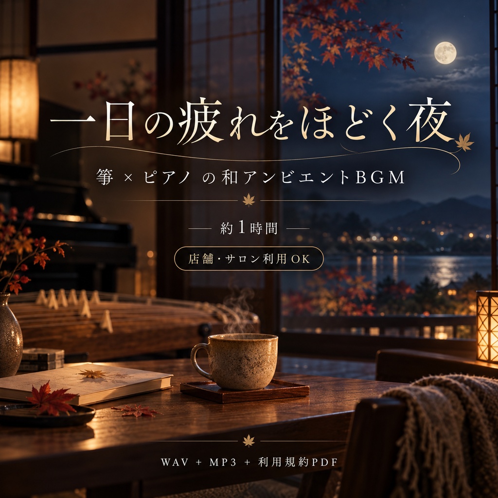 一日の疲れをほどく夜｜箏×ピアノの和アンビエントBGM 約1時間｜店舗・サロン利用OK
