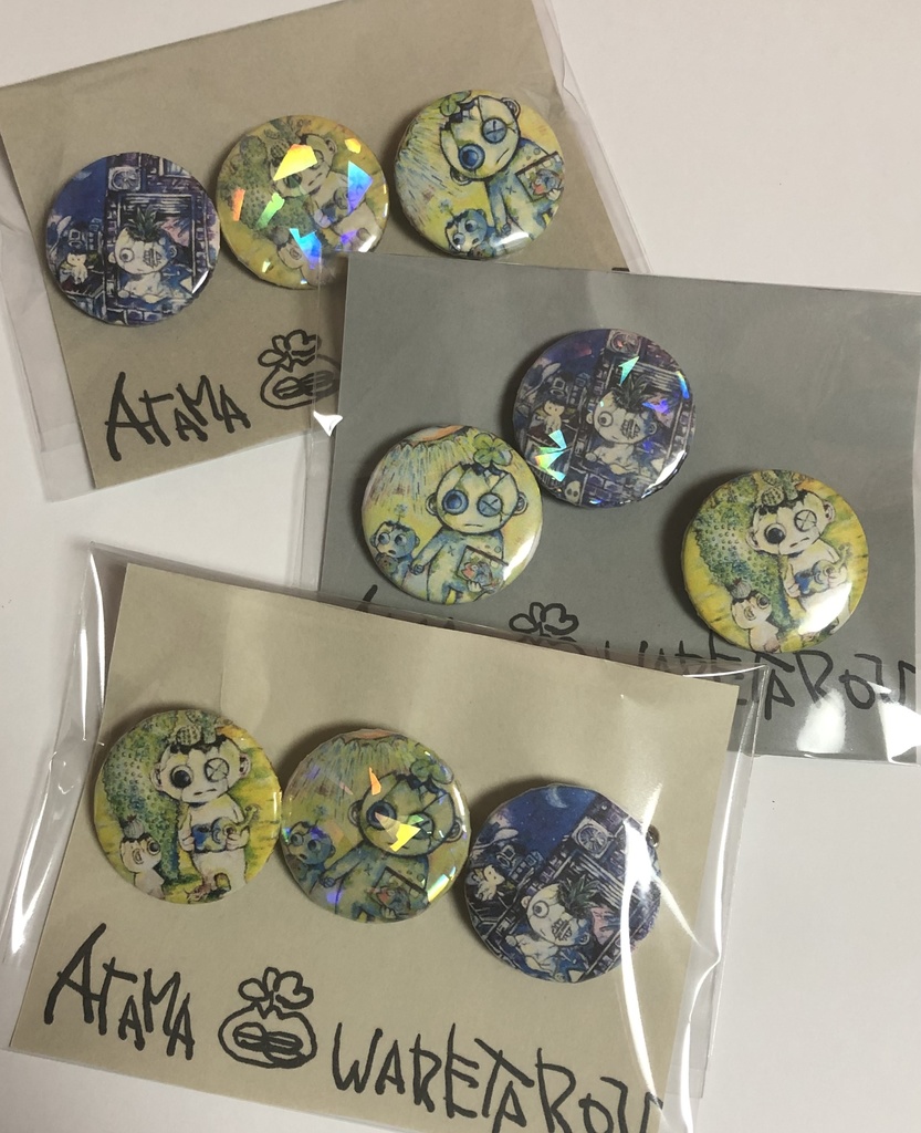 頭割れ太郎缶バッジ3個セット