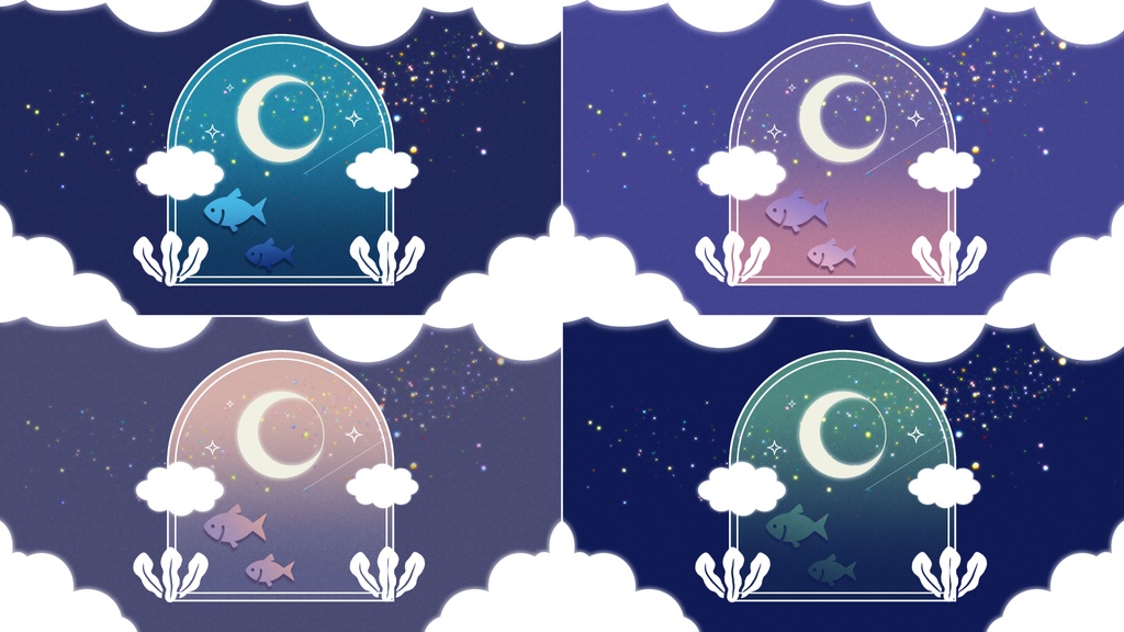 【無料/4カラー】夜空/魚/シーンチェンジ【配信素材】