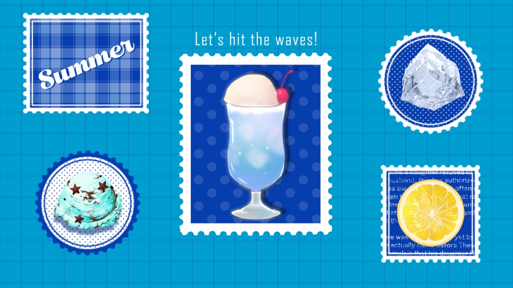 【無料/4カラー】切手/夏/シーンチェンジ【配信素材】