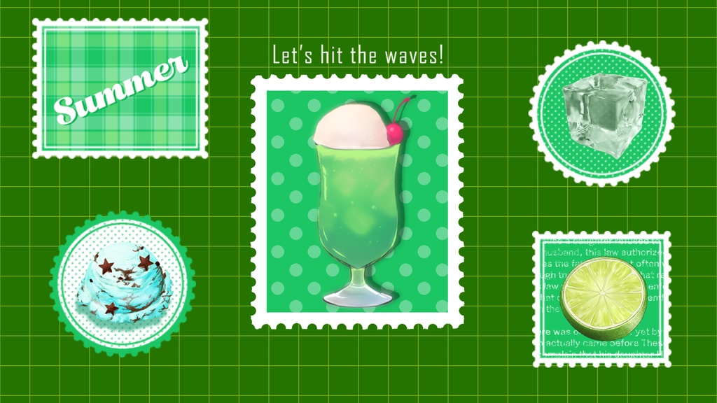【無料/4カラー】切手/夏/シーンチェンジ【配信素材】