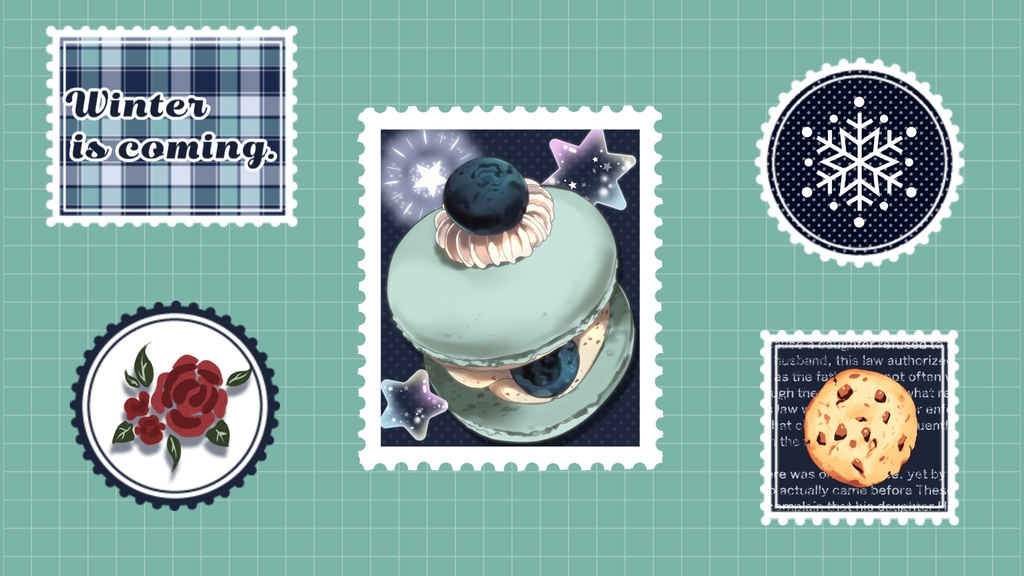 【無料/4カラー】切手/ケーキ/シーンチェンジ【配信素材】