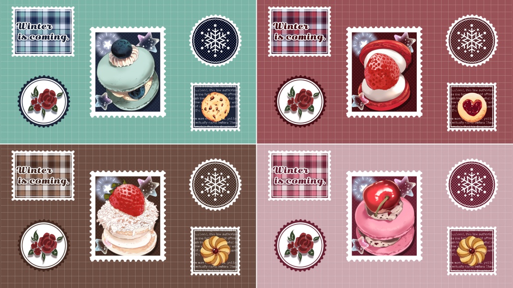 【無料/4カラー】切手/ケーキ/シーンチェンジ【配信素材】