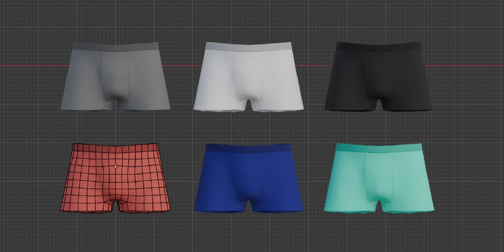 【無料】男性用ボクサーパンツ 3Dモデル（Low Poly / 6色セット）