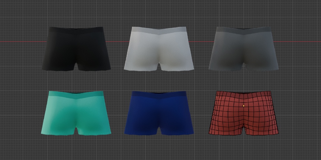 【無料】男性用ボクサーパンツ 3Dモデル(Low Poly / 6色セット)