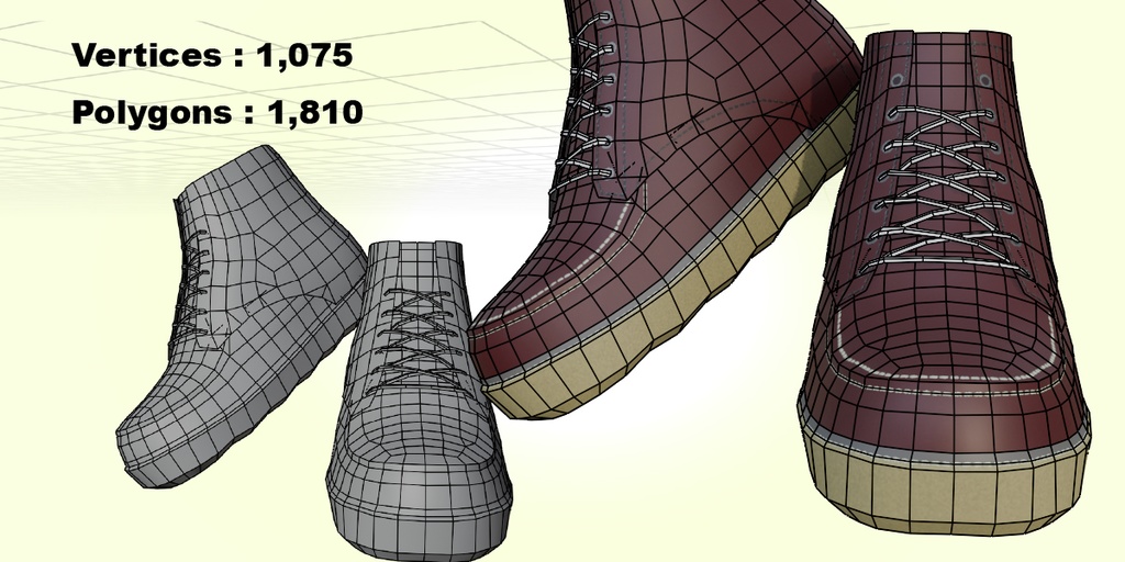 男性ブーツ 3Dモデル【ローポリ/映像・ゲーム制作向け】