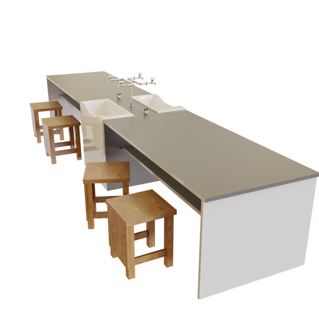 3DCG【school_science_desk】理科室の机　椅子セット