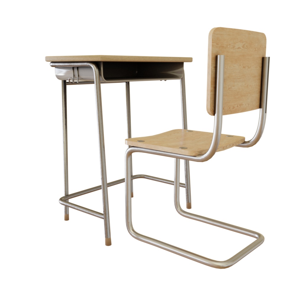3DCG【school_desk_set】学校の机 椅子セット