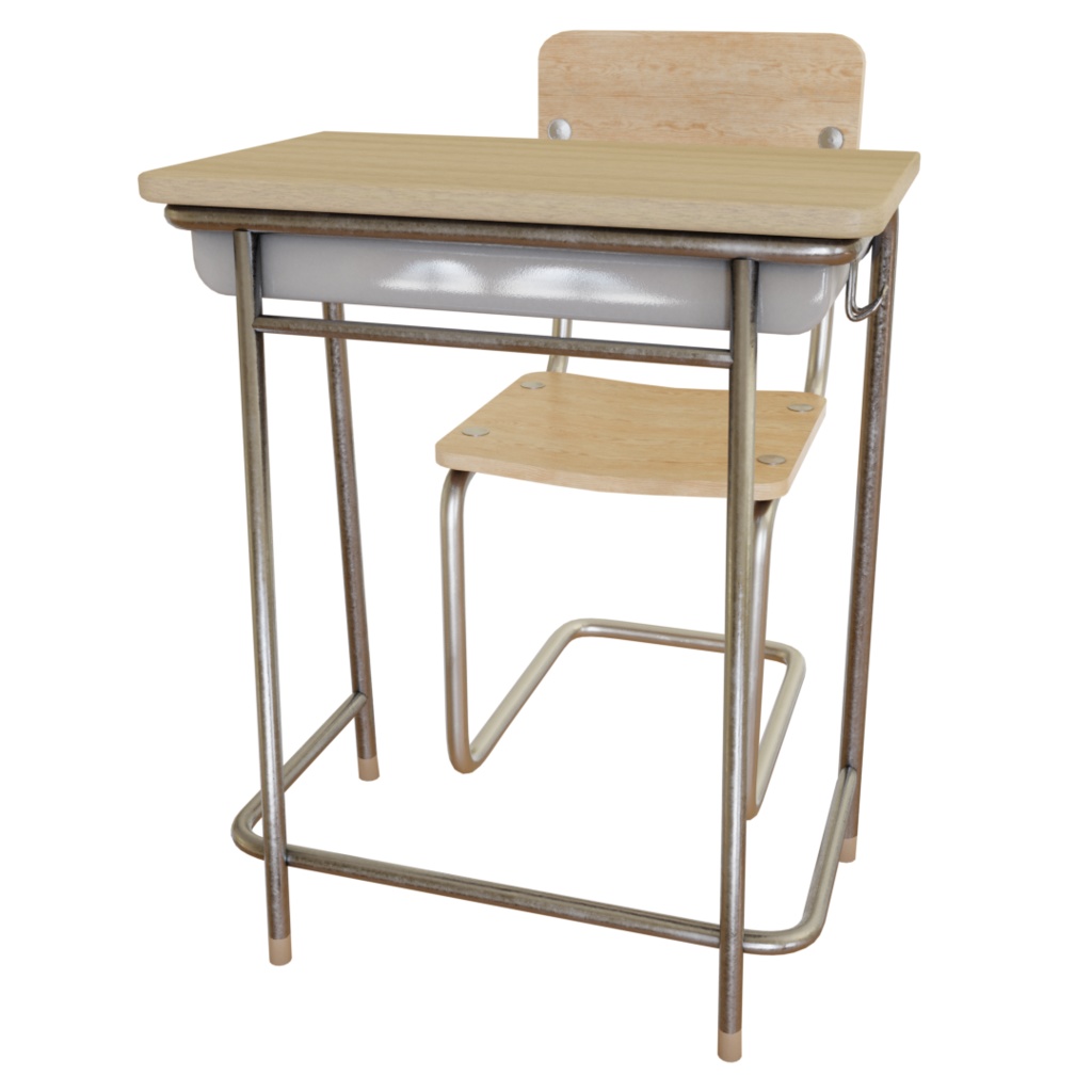 3DCG【school_desk_set】学校の机 椅子セット