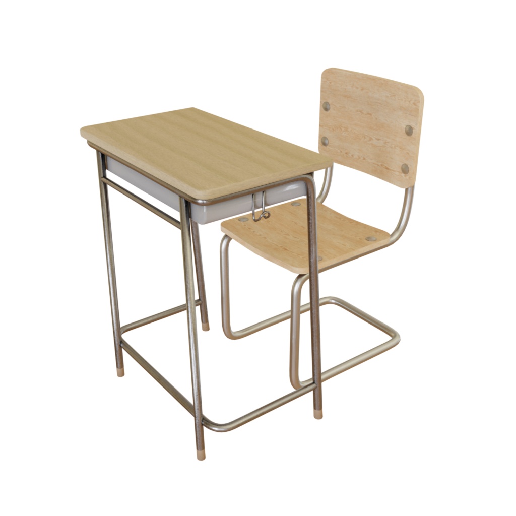 3DCG【school_desk_set】学校の机 椅子セット