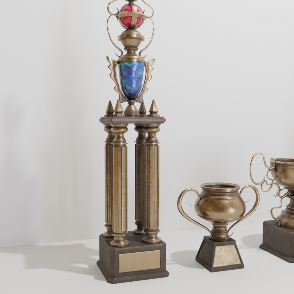 3DCG【Trophy_Cup_set】トロフィー カップ セットモデル