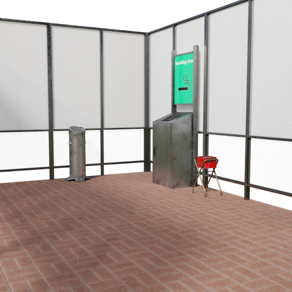 3DCG【smoking_room】喫煙所 灰皿セットモデル