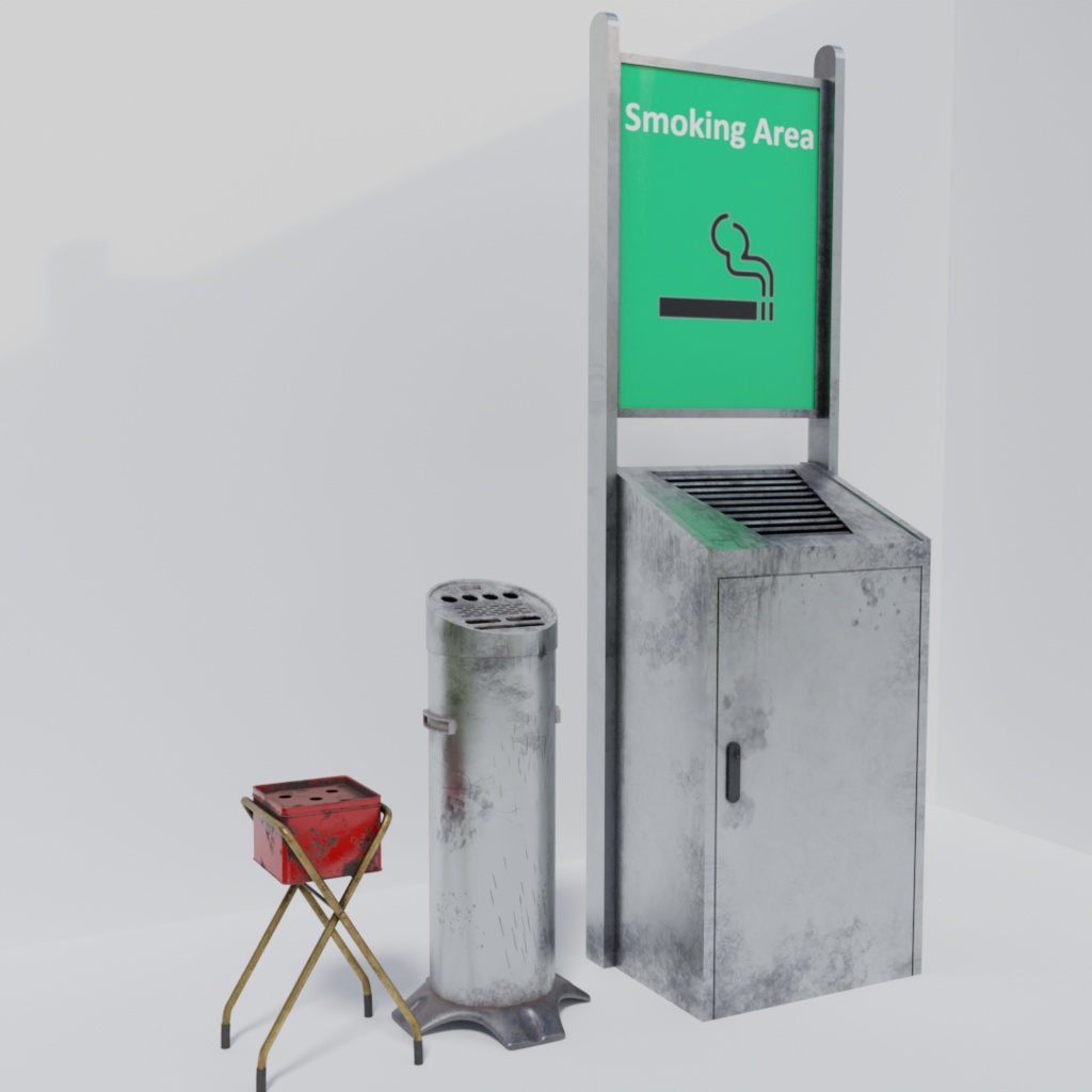 3DCG【smoking_room】喫煙所 灰皿セットモデル