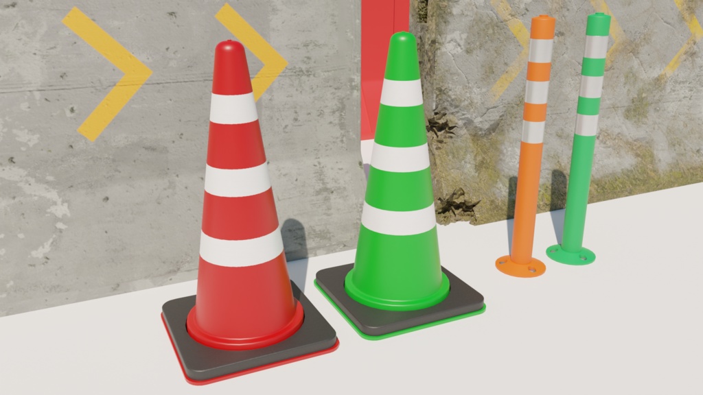 3DCG【road_barricade_set】バリケード 壁 コーン パイロンセット(9点セット)