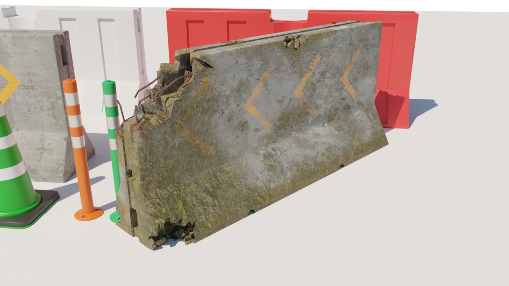 3DCG【road_barricade_set】バリケード 壁 コーン パイロンセット(9点セット)