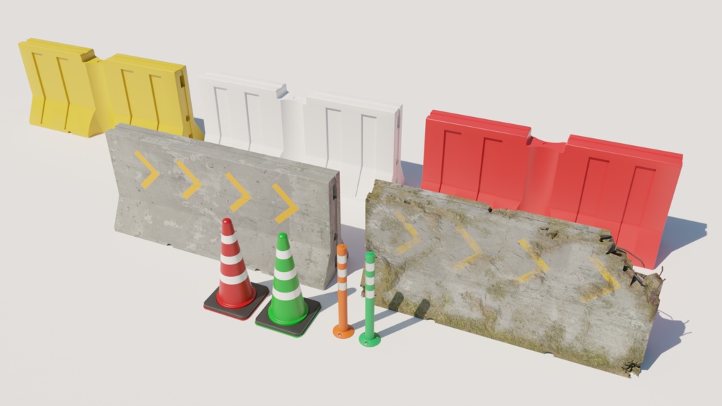 3DCG【road_barricade_set】バリケード 壁 コーン パイロンセット(9点セット)