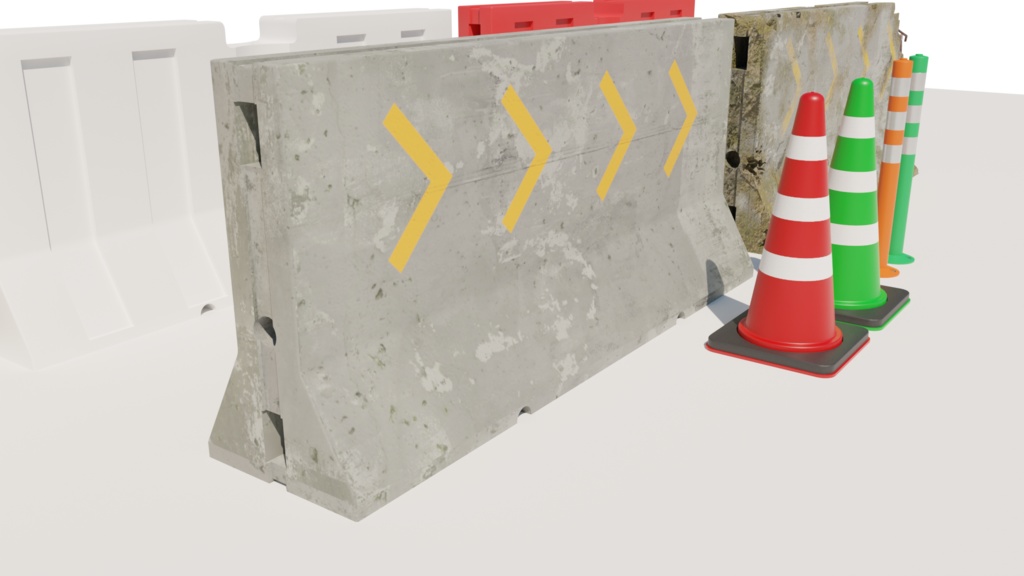 3DCG【road_barricade_set】バリケード 壁 コーン パイロンセット(9点セット)