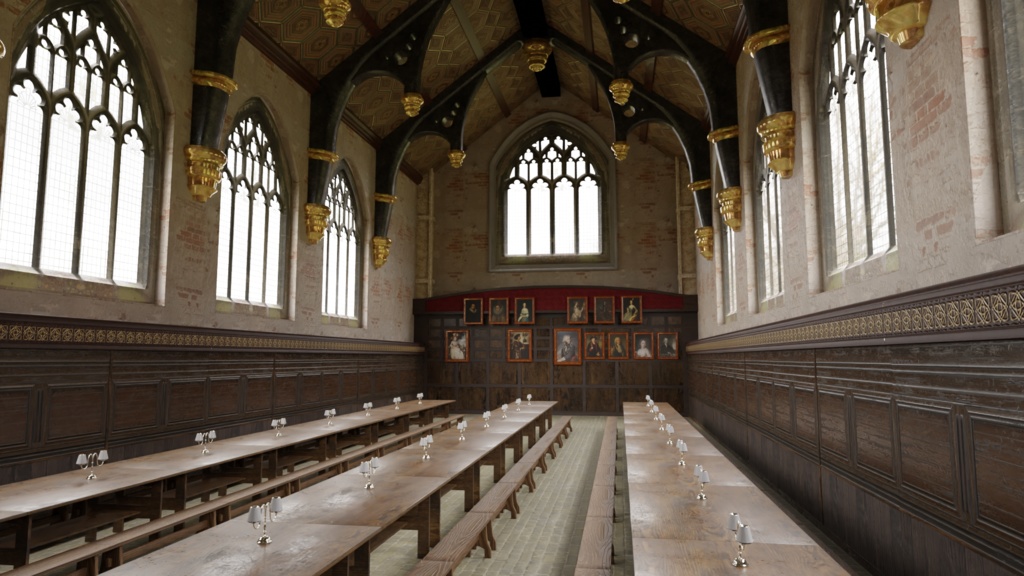 3DCG【merieval_building3】ホグワーツ風の広間