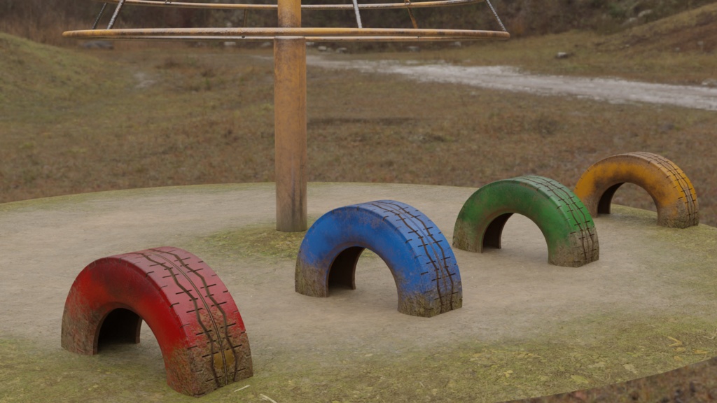 【3DCG】ブランコ/鉄棒/雲梯/回旋塔/タイヤ/シーソー