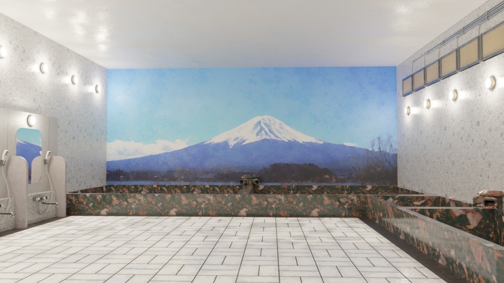 【3DCG】銭湯の内装モデル