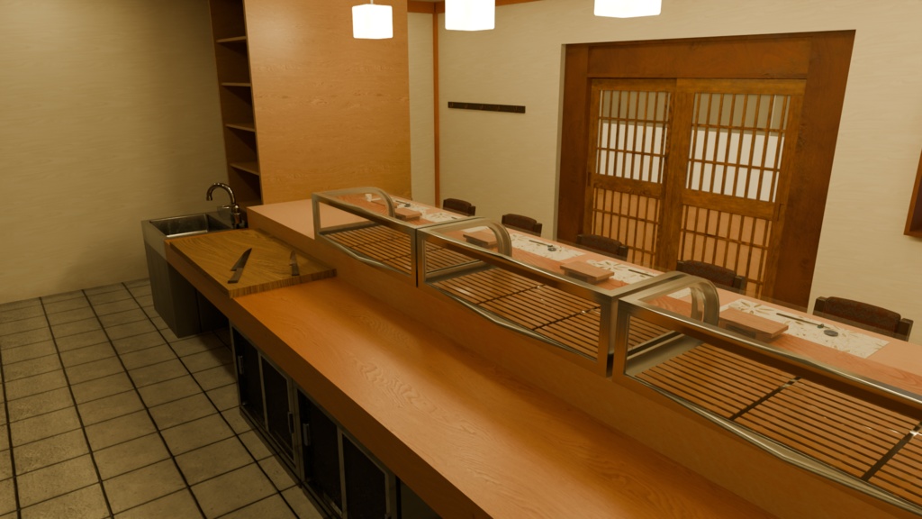 【3DCG】寿司屋店舗セット