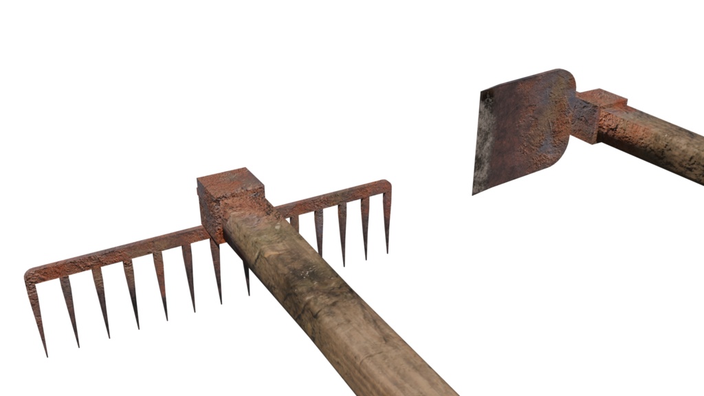 【3DCG】古小屋&農機具セット