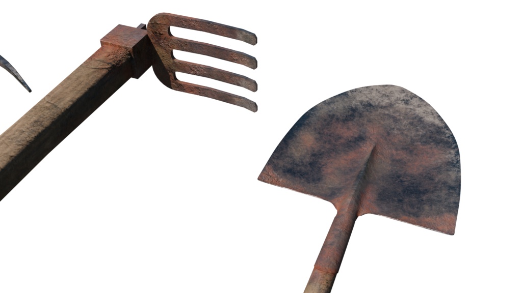 【3DCG】古小屋&農機具セット