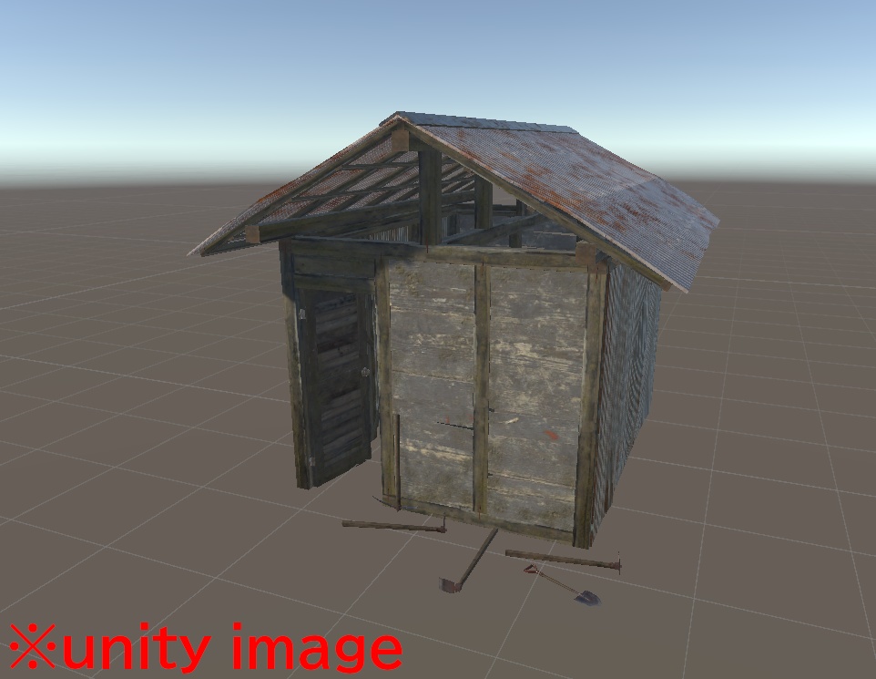 【3DCG】古小屋&農機具セット