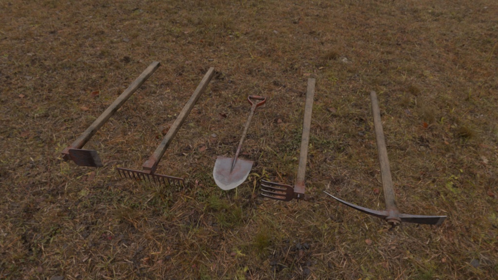 【3DCG】古小屋&農機具セット