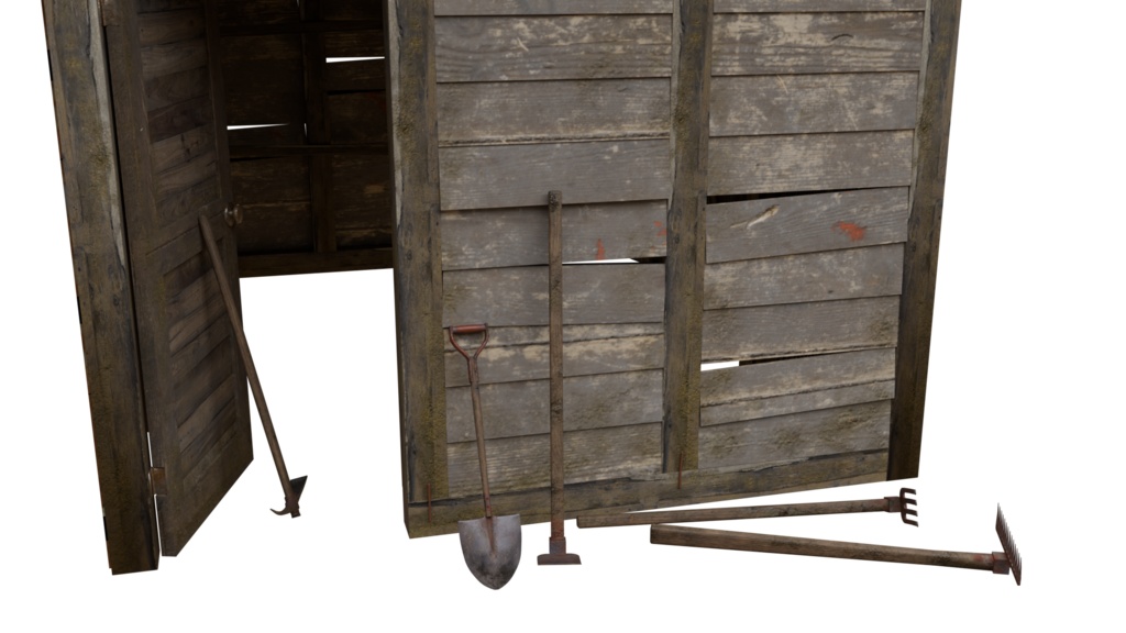 【3DCG】古小屋&農機具セット