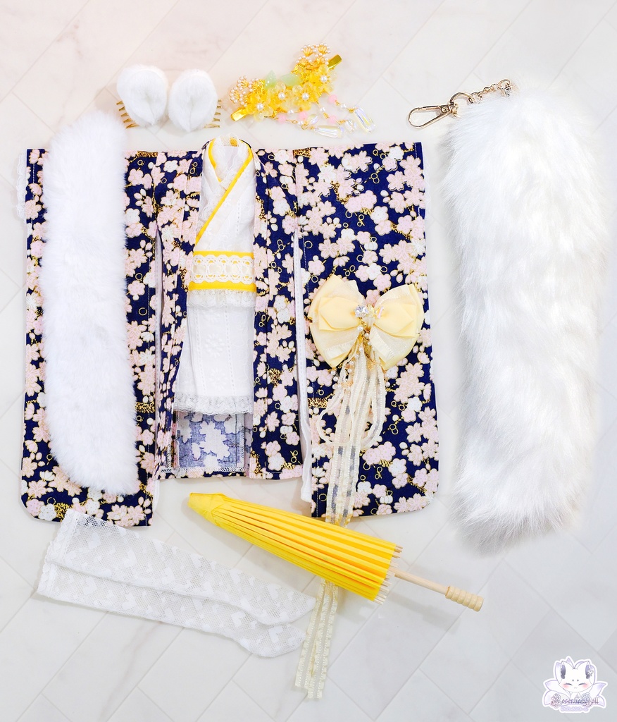 「華やすらぎの狐さま」MDD・SDM通用 ドール服 着物 和洋服 11点セット