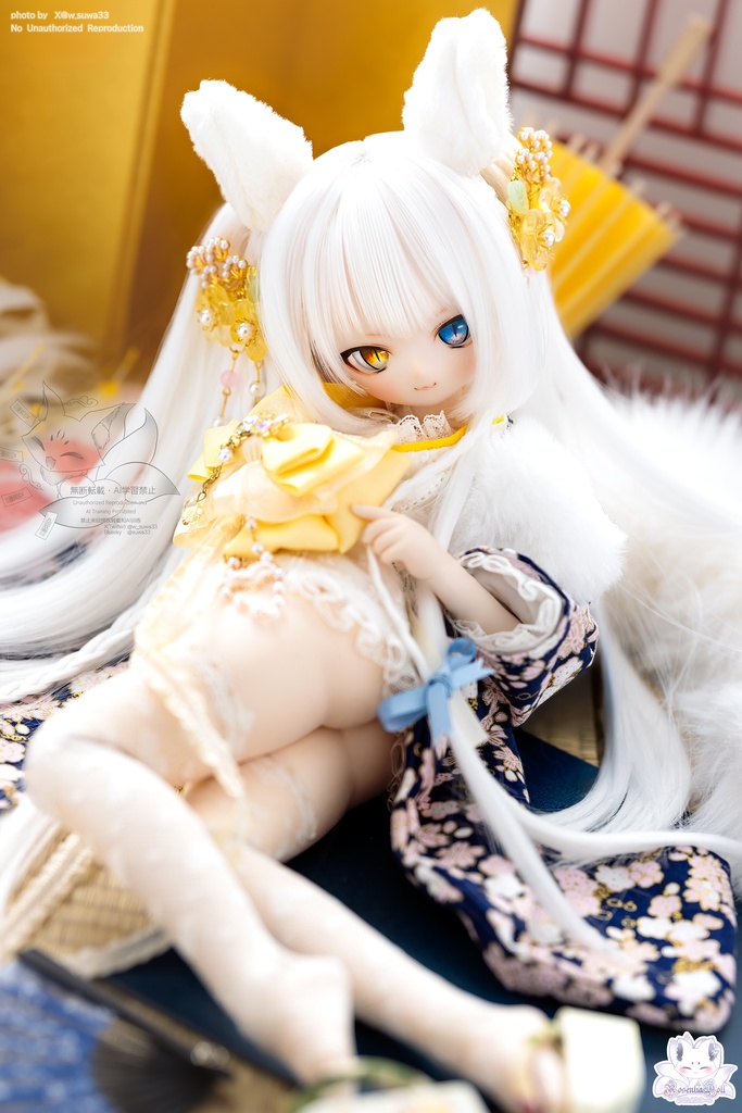 「華やすらぎの狐さま」MDD・SDM通用 ドール服 着物 和洋服 11点セット