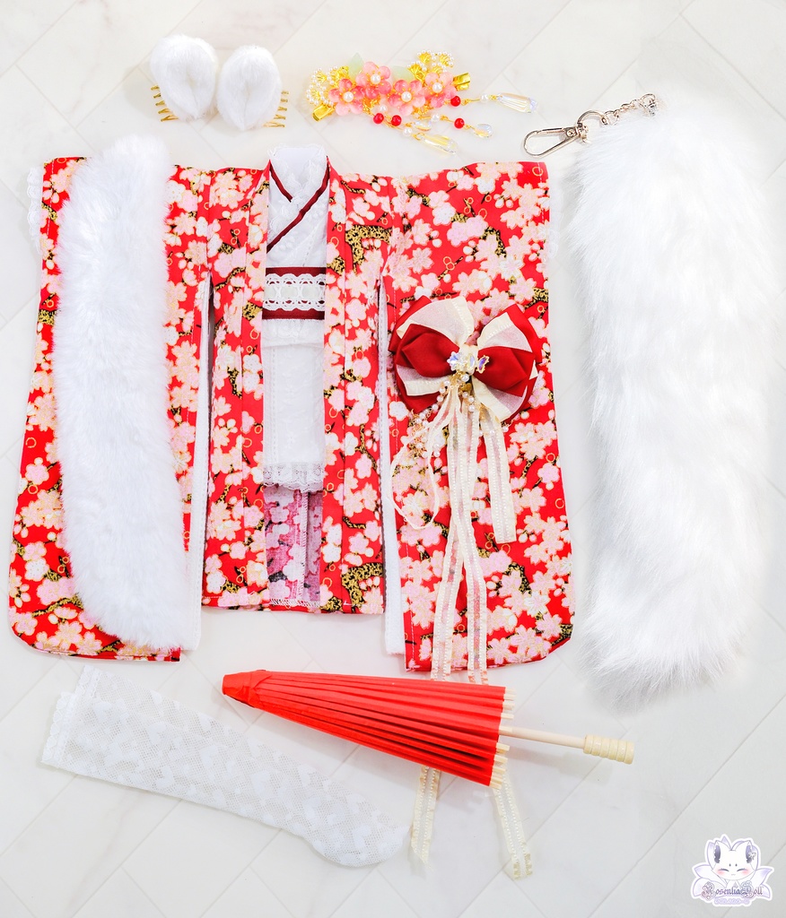 「華やすらぎの狐さま」MDD・SDM通用 ドール服 着物 和洋服 11点セット