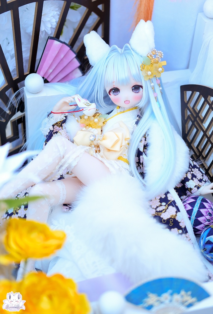 「華やすらぎの狐さま」MDD・SDM通用 ドール服 着物 和洋服 11点セット