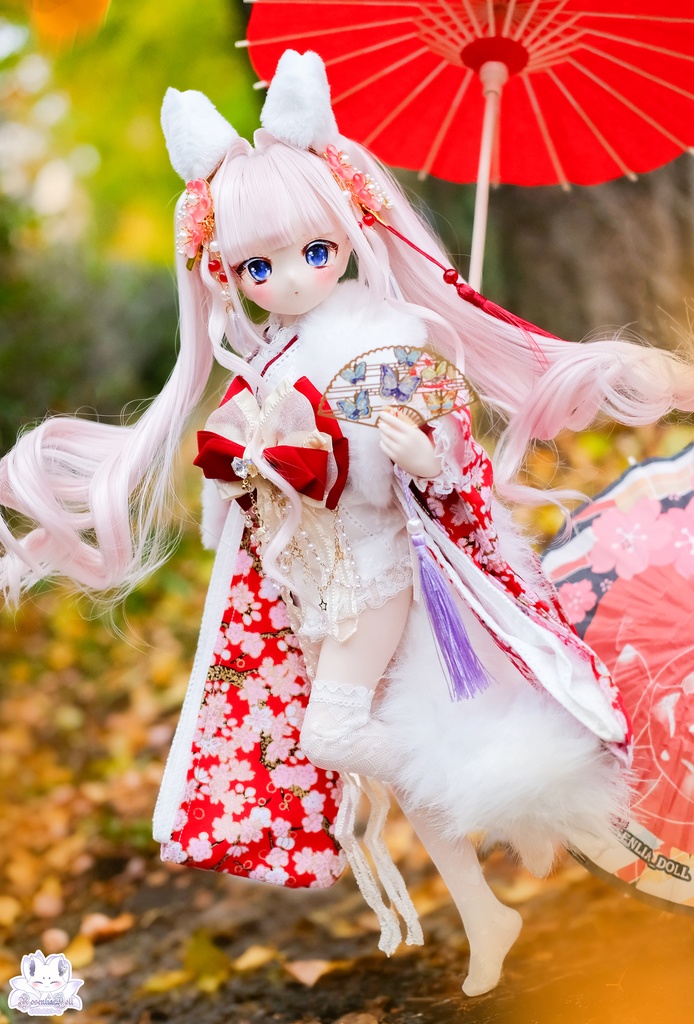 「華やすらぎの狐さま」MDD・SDM通用 ドール服 着物 和洋服 11点セット