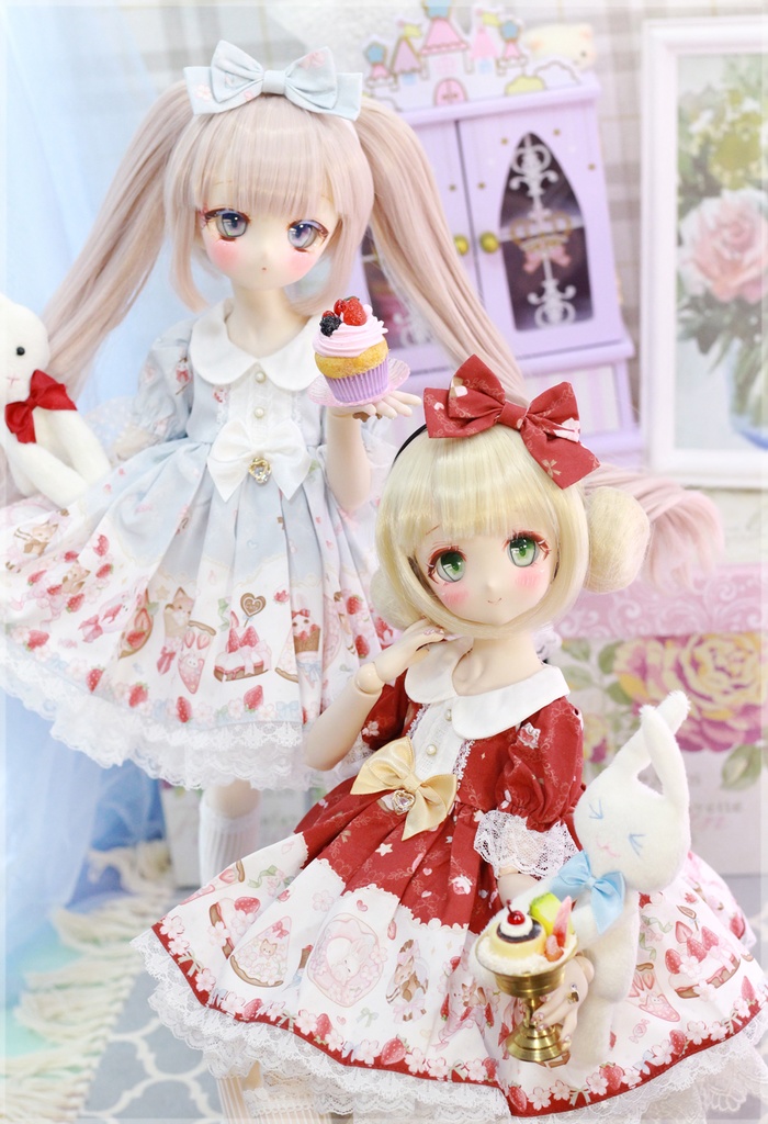 【完売御礼】「兎と狐のスイーツパーティ」MDD・SDM通用 ドール服 ワンピース ソックス 4点セット