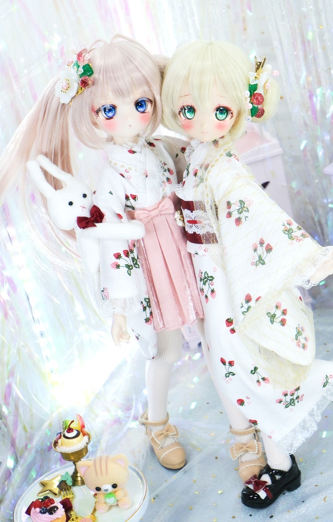 【完売御礼】「イチゴ小町」 MDD・SDM通用 2WAY ドール服 羽織付き洋風着物 8点セット