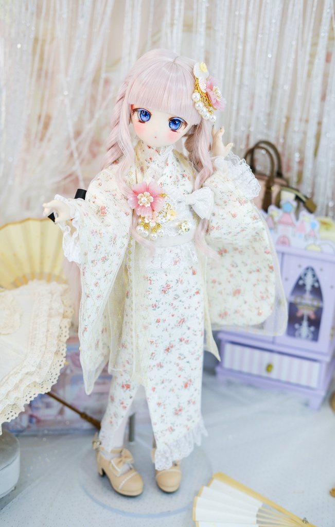 【完売御礼】「はなさき小町」 MDD・SDM通用 2WAY ドール服 羽織付き洋風着物 8点セット